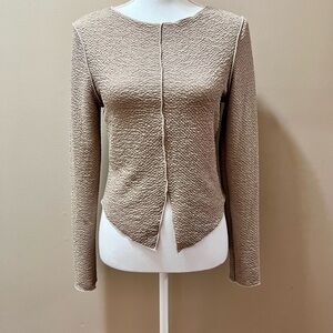 NWT LE LIS Tan Long Sleeve Textured Blouse Size Large